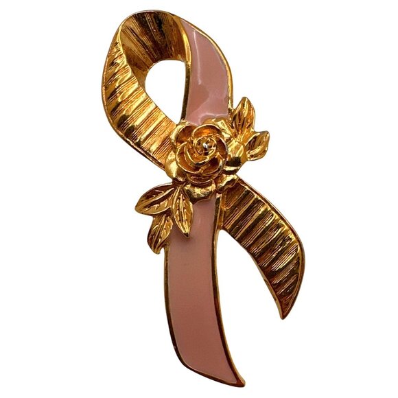 Avon Pink Ribbon Breast Cancer Awareness Support Pin Rose Enamel Vintage 90s - Picture 1 of 4